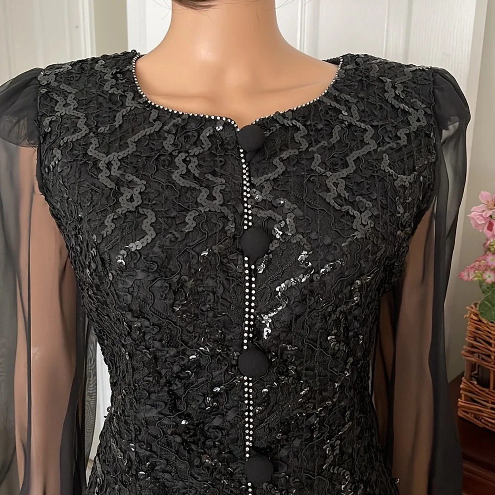NWOT Vintage Black Sequin and Chiffon Statement Blouse J. Benjamin